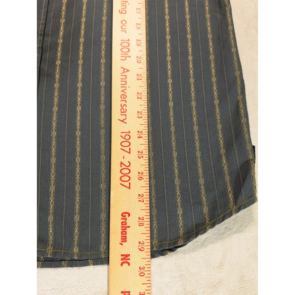 prAna Button Up‎ Shirt Men's Large Gray Gold Striped Organic Cotton Long Sleeve